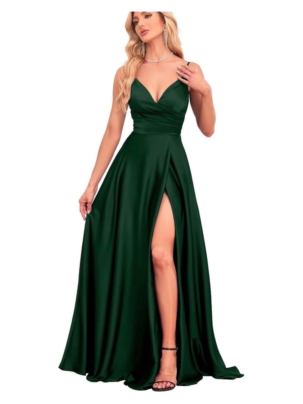 Elegant Dark Green Spaghetti Strap Evening Gown
